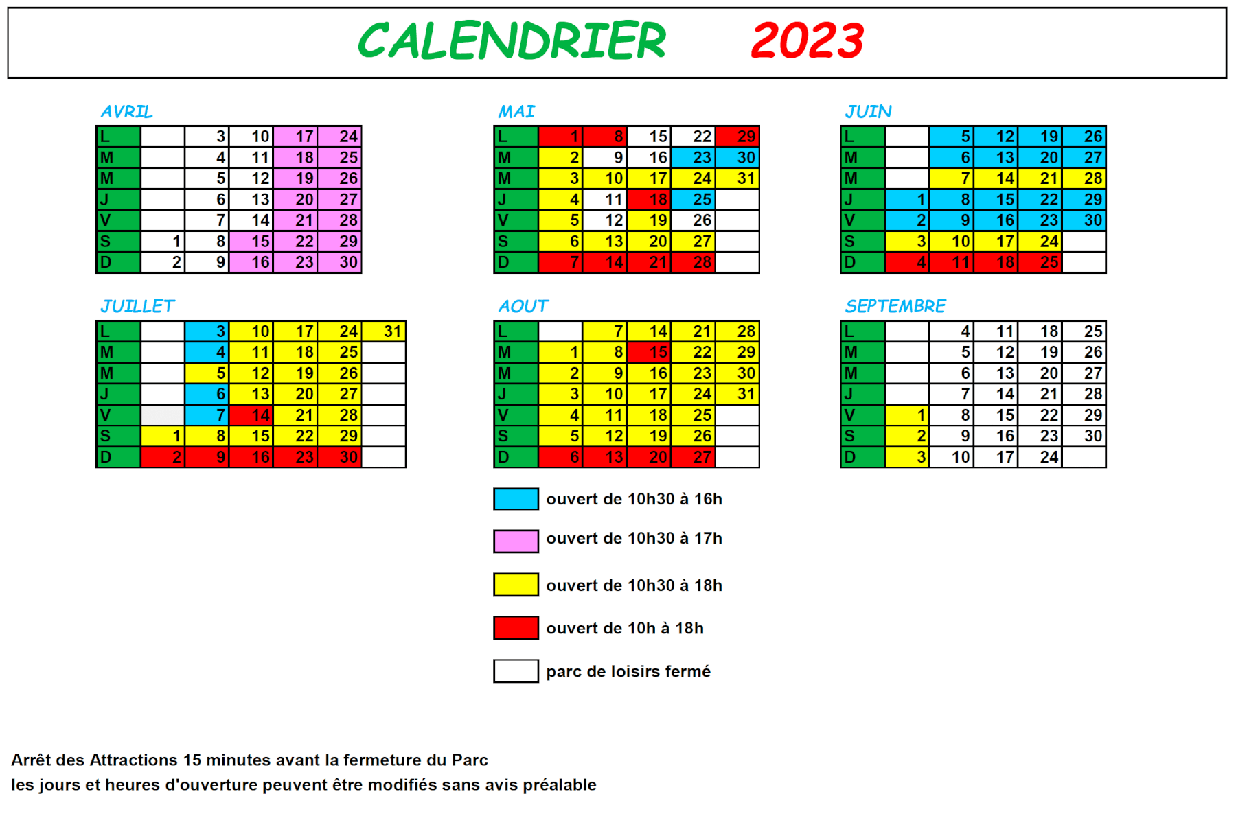 Calendrier 2019